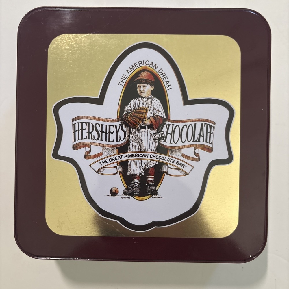 Hershey's Pure Milk Chocolate Tin Cigar Box Baseball Theme 6x6x2 Tin Only EUC